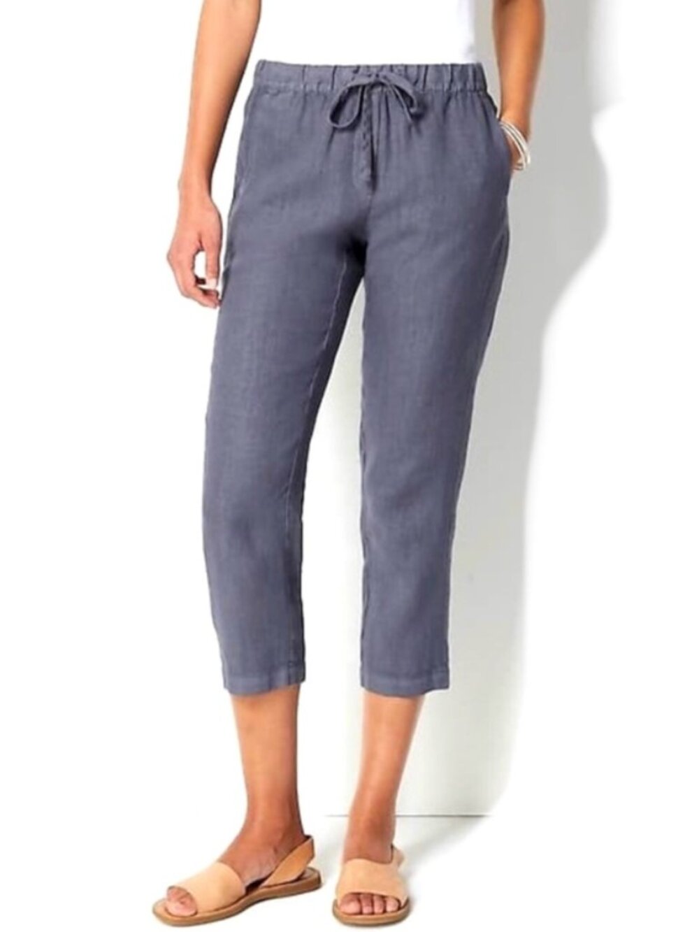 Allen Allen Steel Gray 100% Linen Capri Drawstring Pants Size L